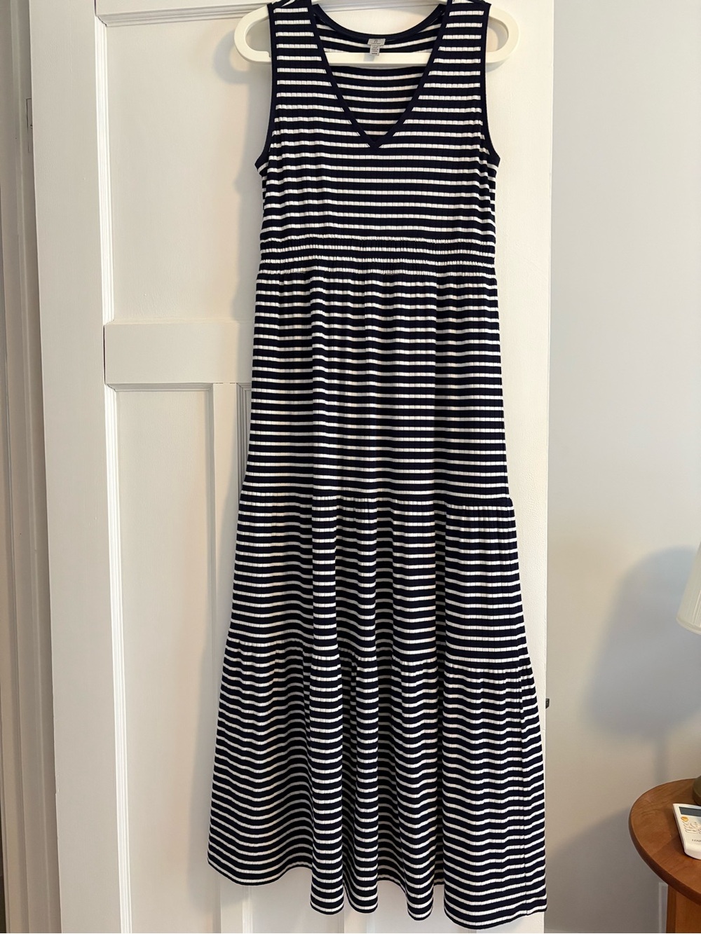 Sleeveless Navy & White Striped Maxi Dress
